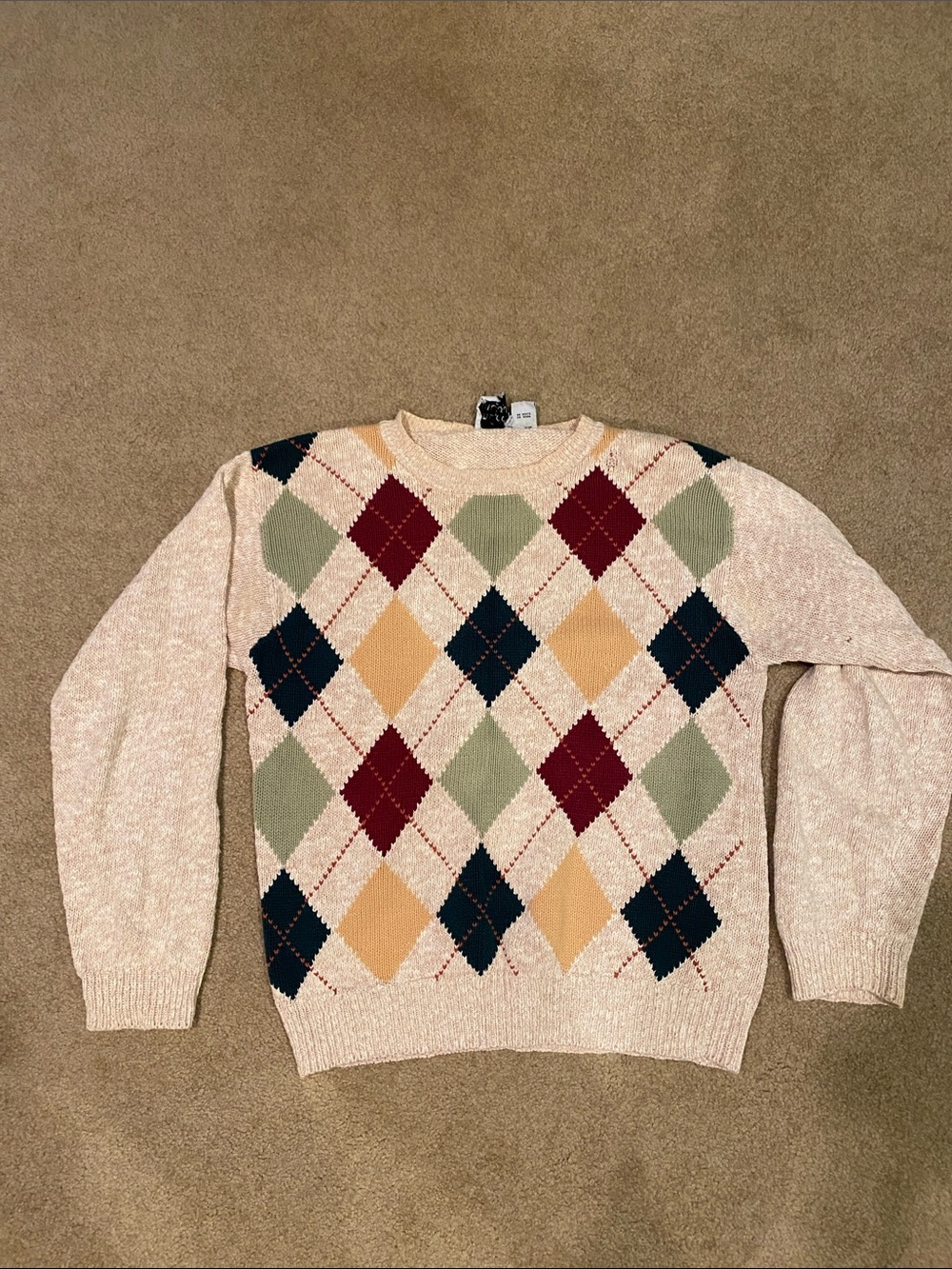 Grandpa Vintage Sweater Size Small Green/Red/Yellow/Cream Checkered